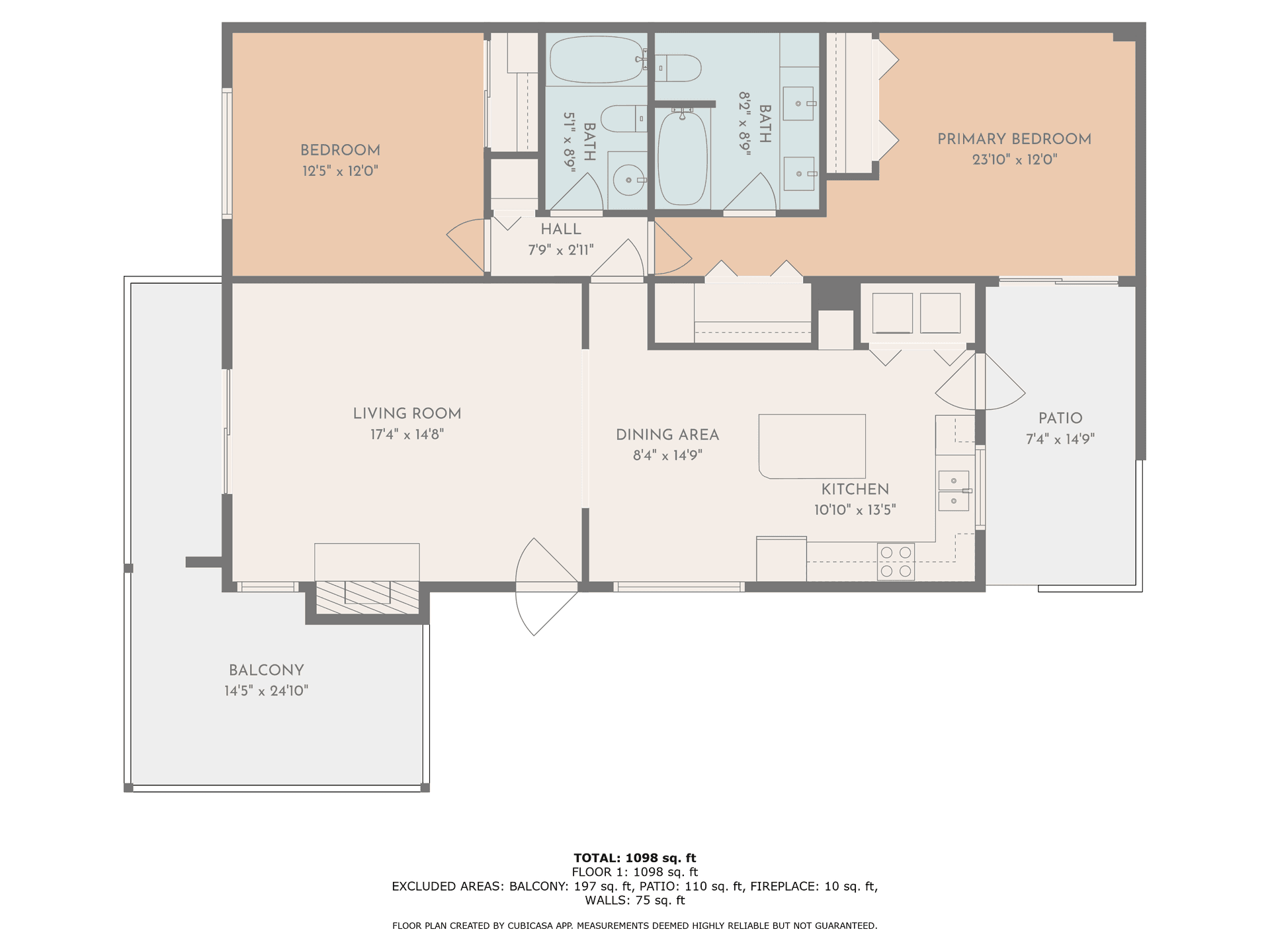 CubiCasa styled 2D floor plan of a San Marcos home with color-coded rooms, fixtures, and a total-area breakdown